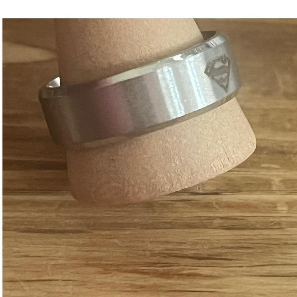 Silver Titanium Band Carved Superman Brushed Finish Unisex Ring 8mm Width-Size 7 - Picture 4 of 8